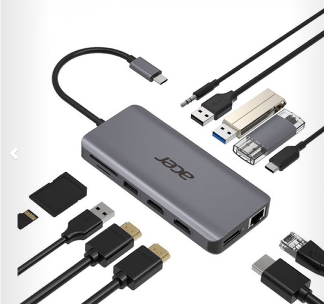 ACER 12v1 docking station/dongle USB-C: 2×USB3.2,