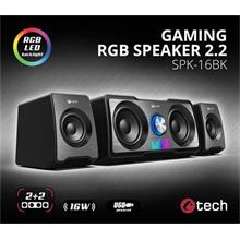 C-TECH reproduktory SPK-16, 2.2, 16W,  RGB podsvícení, 3,5mm jack, USB napájení, černé