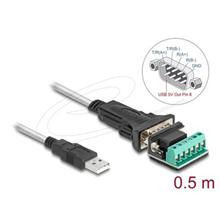Delock Adaptér z USB 2.0 Typu-A na 1 zástrčkový konektor sériového rozhraní RS-422/485 se 6-ti pin svorkovnicí,5V,0,5m