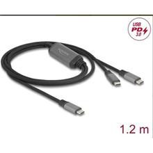 Delock Kabel USB-C™ ve tvaru Y, z 1 x zástrčky na 2 x zástrčky PD 3.0, 100 W inteligentní rozvod proudu, 1,2 m