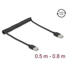 Delock Stočený kabel EASY-USB 2.0 ze zástrčky Typ-A na zástrčku EASY-USB Typ-A, 0,5 m až 0,8 m, černý