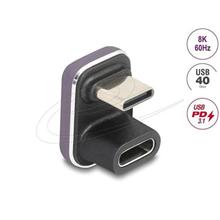Delock USB-C adaptér 180° úhel 40 Gb/s PD 3.1 240 W samec na samici ve tvaru U 8K 60 Hz kovový