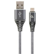 GEMBIRD prémiový nabíjecí a datový kabel Micro-USB, opletený bavlnou, 1 metr, šedo-bílý