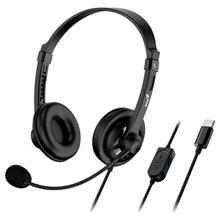Genius HS-230U, Headset, náhlavní, drátový, s mikrofonem, ovládání hlasitosti, kabel 2,4 m, USB-C, černý