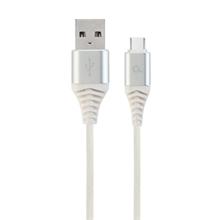 Kabel CABLEXPERT USB 2.0 AM na Type-C kabel (AM/CM), 2m, opletený, bílo-strříbrný, blister, PREMIUM QUALITY
