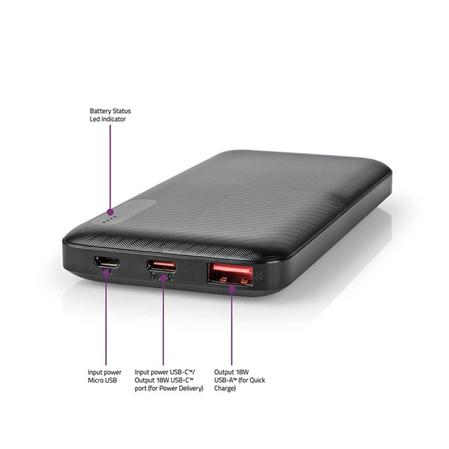 Nedis UPBKPD10000BK - Powerbanka | 10000 mAh |