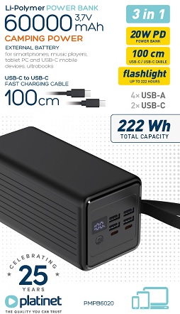 PLATINET POWER BANK 60000 MAH 20W