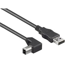 PremiumCord Kabel USB 2.0, A-B, 3m se zahnutým USB-B konektorem 90°