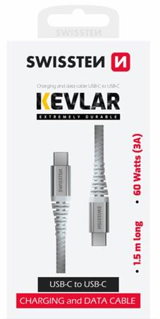 SWISSTEN DATOVÝ KABEL KEVLAR USB-C / USB-C 1,5 M
