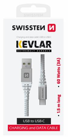 SWISSTEN DATOVÝ KABEL KEVLAR USB / USB-C 1,5 M