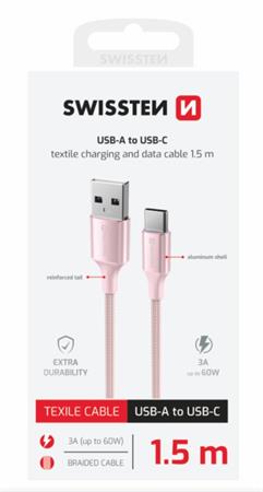 SWISSTEN DATOVÝ KABEL TEXTILE II USB / USB-C 1,5