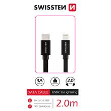 SWISSTEN DATOVÝ KABEL TEXTILE USB-C / LIGHTNING 2,0 M ČERNÝ