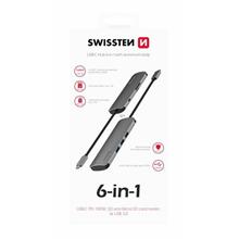 SWISSTEN USB-C HUB 6-IN-1 (USB-C PD, 3x USB 3.0, SD, MICRO SD) ALUMINIUM